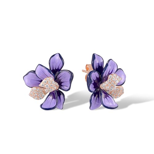 Santuzza Blumen-Ohrringe aus Sterlingsilber mit Edelstein und Emaille, Emaille-Edelstein aus Sterlingsilber, Zirkonia von Santuzza