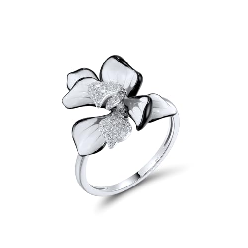 Santuzza Damen-Ring aus 925er-Sterlingsilber, Emaille, Blumenmotiv, Emaille-Edelstein aus Sterlingsilber, Zirkonia von Santuzza
