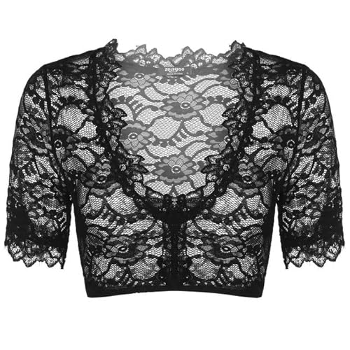 Sanu Belle Damen Dirndlbluse Spitze Trachten Dirndlbluse Halbarm Tracht Bluse Kurzarm Oktoberfest Dirndlblusen Schwarz SY 42 von Sanu Belle