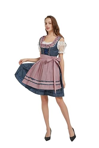 Sanu Belle Dirndl Damen Midi 3-TLG. für Oktoberfest Trachtenkleid Damen Trachtenrock Trachtenmode Kleid Dirndl mit Bluse Rosa-Blau M von Sanu Belle
