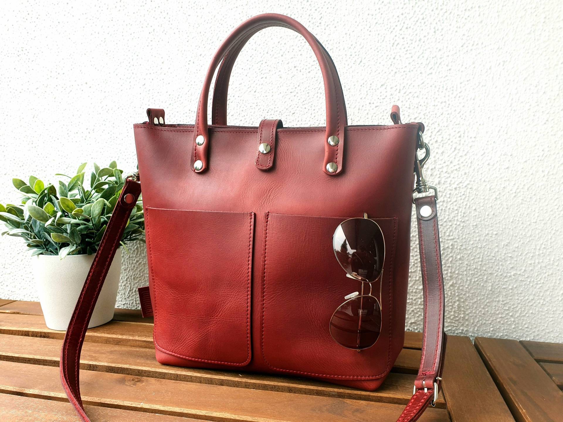 Leather Tote Bag Women, Leder Umhängetasche, Tote Mit Zipper Optionen, Ledertasche Crossbody, Distressed Bag, Every Day Bag Lenie von SanumiLeatherGoods