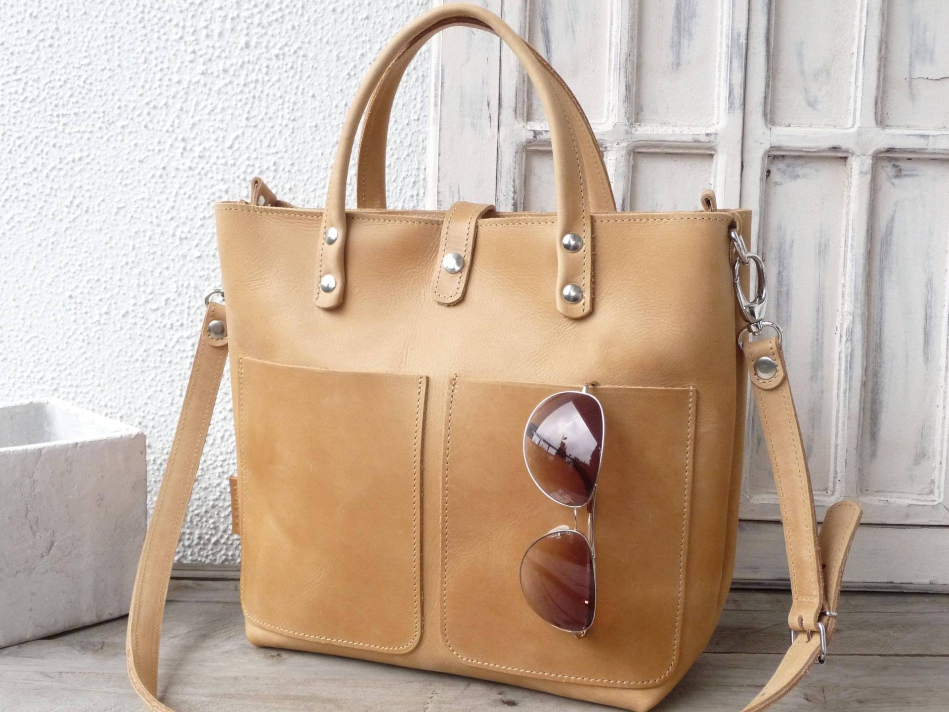 Leather Tote Bag Women, Leder Umhängetasche, Tote Mit Zipper Optionen, Ledertasche Crossbody, Distressed Bag, Every Day Bag Lenie von SanumiLeatherGoods