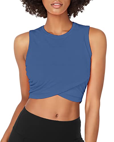 Sanutch Crop Top Workout Shirts Yoga Workout Crop Tops für Frauen - Blau - X-Klein von Sanutch