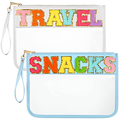 Sanwuta 2 x transparente Chenille-Buchstaben mit Reißverschluss, Kosmetiktasche, Make-up, Brieftasche, Stadion, Geldbörse, Tasche, transparent, Reise-Patch-Tasche, Reise-Snacks, 11.8 x 8.2 Inch von Sanwuta