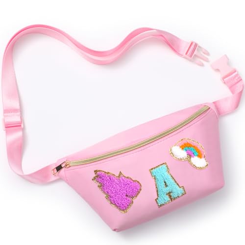 Sanwuta Gürteltasche, Umhängetasche, Bauchtasche mit Initialbuchstaben, verstellbarer Riemen, für Kinder, Mädchen, Damen (Rosa, Buchstabe A), Pink, Buchstabe A von Sanwuta