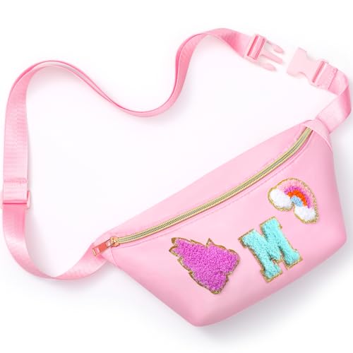 Sanwuta Gürteltasche, Umhängetasche, Bauchtasche mit Initialbuchstaben, verstellbarer Riemen, für Kinder, Mädchen, Damen (Rosa, Buchstabe M), Pink, Buchstabe M von Sanwuta