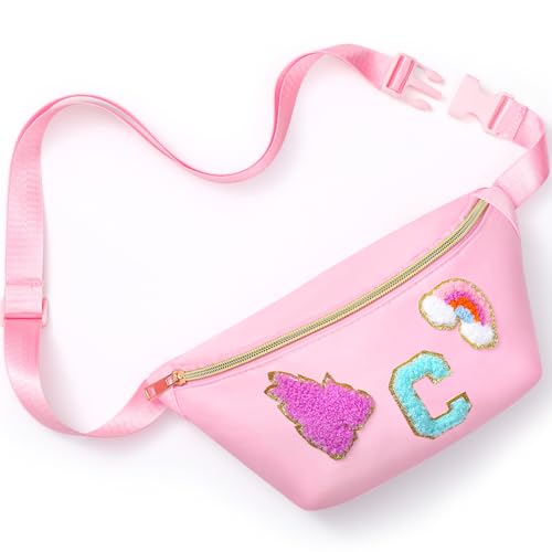 Sanwuta Gürteltasche für Mädchen, Crossbody-Bauchtasche mit Anfangsbuchstaben, verstellbarer Riemen, Patch, Gürteltasche, Kinder, Teenager, Frauen, Pink, Buchstabe C von Sanwuta