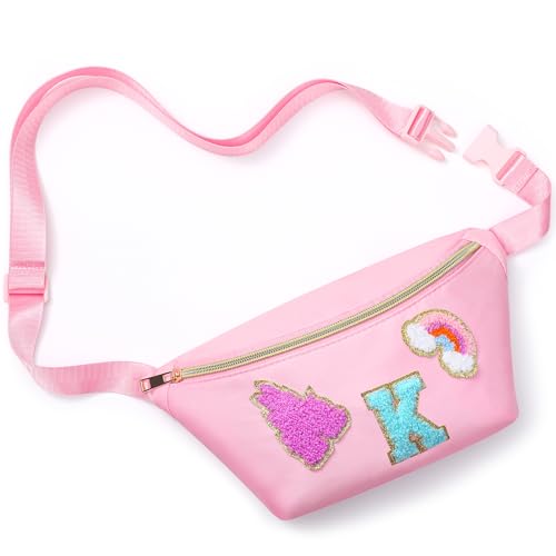 Sanwuta Gürteltasche für Mädchen, Crossbody-Bauchtasche mit Anfangsbuchstaben, verstellbarer Riemen, Patch, Gürteltasche, Kinder, Teenager, Frauen, Pink, Buchstabe K von Sanwuta