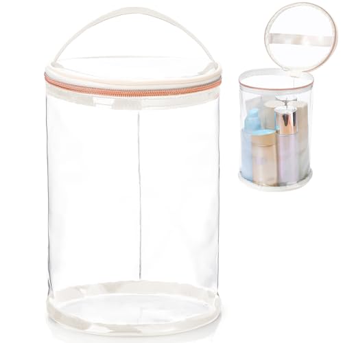 Sanwuta Kulturbeutel für unterwegs, wasserdicht, PVC, Kosmetiktasche mit Griff, Reißverschluss, tragbar, Überlebens-Organizer, Tasche für Damen, Pool, Geschenk, Party, Beige von Sanwuta