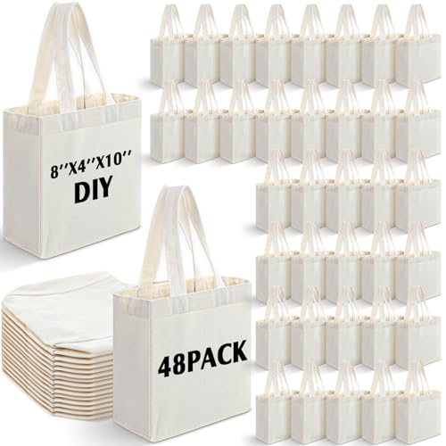 Sanwuta Mini-Leinen-Tragetaschen, kleine Sublimationsdruck, blanko, wiederverwendbare Tragetasche für Bastelarbeiten, Partygeschenke, 20,3 x 25,4 x 10,2 cm, Beige, 48 Stück von Sanwuta