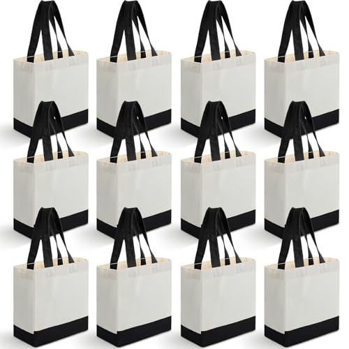 Sanwuta Mini-Leinen-Tragetaschen, kleine Sublimationsdruck, blanko, wiederverwendbare Tragetasche für Bastelarbeiten, Partygeschenke (20,3 x 25,4 x 10,2 cm, Beige-Schwarz), 12 Stück von Sanwuta
