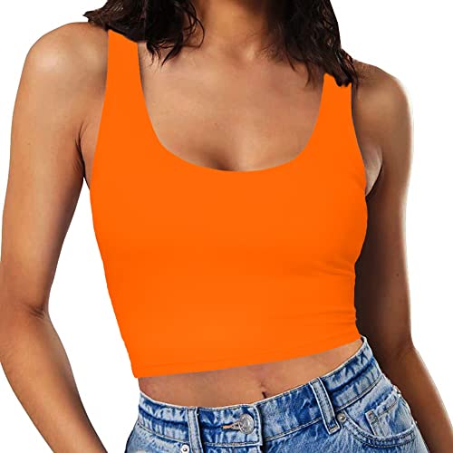 SanxiawaBa Sexy ärmelloses Crop Tops für Damen, doppellagig, U-Ausschnitt, bauchfreies Tanktop, Orange, X-Groß von SanxiawaBa