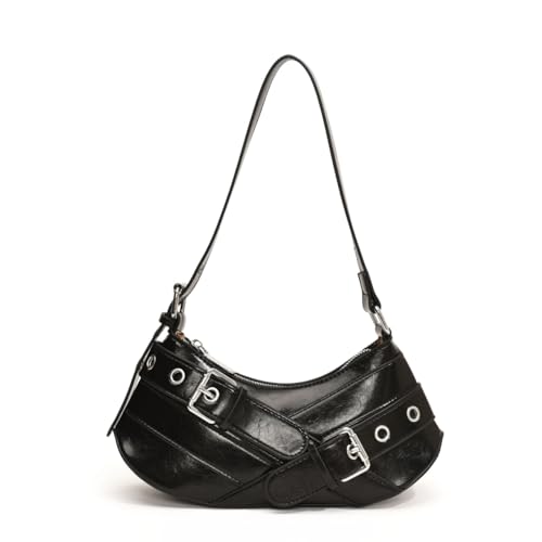 SANXINE Umhängetasche für Damen Y2k Kleine Geldbörse Designer Punk Style Hobo Handtaschen Veganes Leder Trendy Halbmond Taschen, Schwarz von Sanxiner