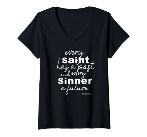 Damen Oscar Wilde Zitat über Heilige und Sünder Cooler Spruch T-Shirt mit V-Ausschnitt von Sany O.