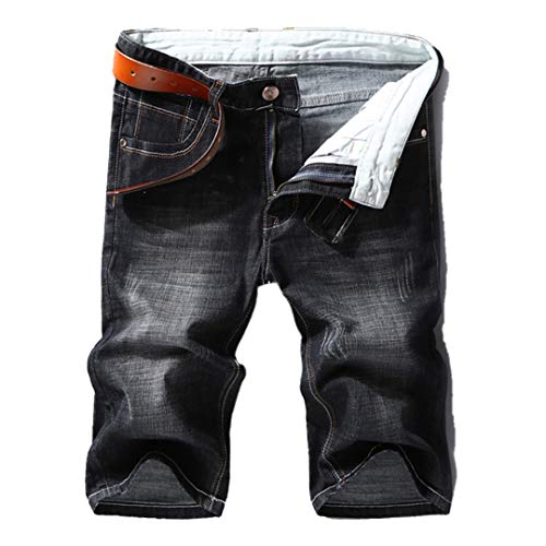 Herren Jeansshorts Stil Dünner Abschnitt Elastisch Force Slim Fit Kurze Jeans Kleidung Schwarz Blau, Schwarz , 38W von Sanykongy