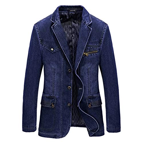 Jeansjacke mit mehreren Taschen für Herren, Frühlings-Blazer, Anzüge, Jacke, Business, Freizeit, Cowboy, Westerner, Jeans, Mantel, hellblau, XXXL von Sanykongy