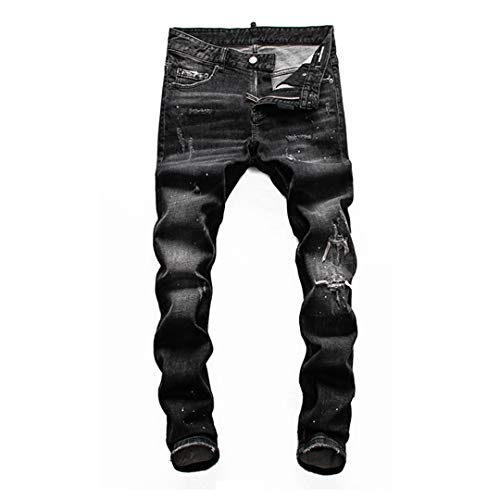 Sanykongy Herren Straight Denim Hose Zipper Patchwork Slim Blue Hole Jeans, 8117 Black, Bundweite: 79 cm von Sanykongy