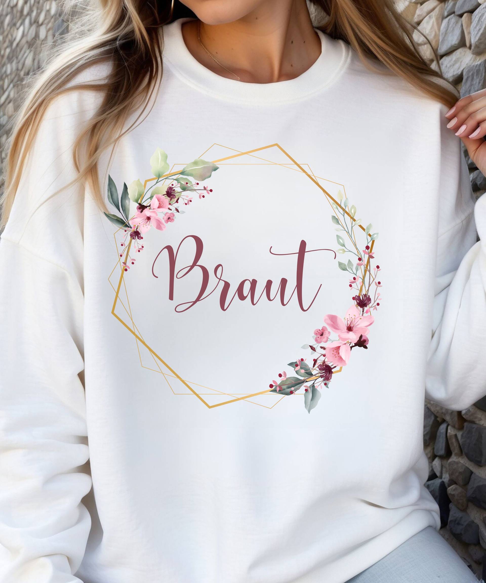 Braut Sweatshirt Mit Blumen 6Eck, Damen Braut Sweatshirt Mit Blumen 6Eck, Damen von SanyliciousDesigns
