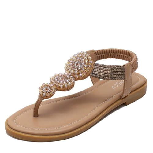 Flache Sandalen für Frauen Dressy, Sommer Bequeme Walking Thong Damen Flats Sandale mit elastischen Knöchelriemen (Color : Style 3, Size : EU(CN)37/US6) von SanzIa