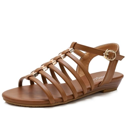 Frauen flache Keile offene Zehe Knöchelriemen Sandalen Komfort Kleid Schuhe mit Knöchelriemen für Hochzeit Braut Abend Cocktail (Color : Style 1, Size : EU(CN)36/US5) von SanzIa