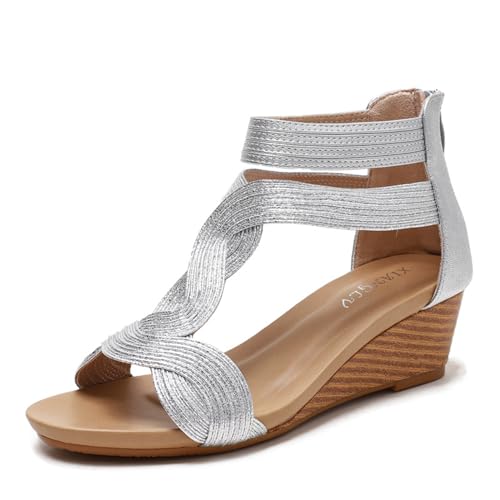 Niedrige Absätze Keil Sandalen, Keilabsatz offene Zehe Plattform Sandalen für Frauen, Mädchen, Damen (Color : Style 1, Size : EU(CN)37/US6) von SanzIa