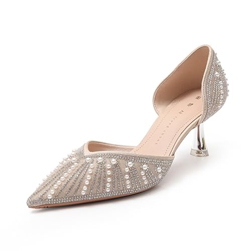 Spitz zulaufend Hoher Absatz Glitter Rhinestone Heels Sparkly Prom Schuhe Stiletto Hochzeit Heels für Braut Schuhe für Frauen (Color : A, Size : EU(CN) 37/US6) von SanzIa