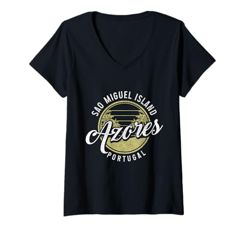 Damen Sao Miguel Azoren Portugal Vintage Souvenir T-Shirt mit V-Ausschnitt von Sao Miguel Azores Souvenirs & Apparel Co.