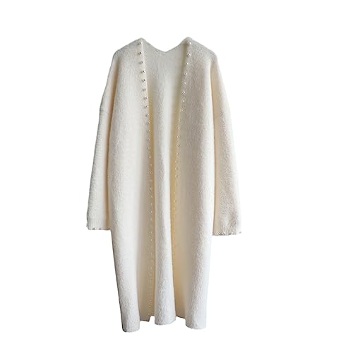 Bestickte Flares Open Coat Damen Herbst Lange Lose Jacke Fleece Strickjacke Pullover White One Size von SaoBiiu