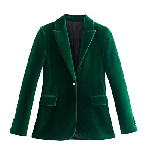 Damen-Blazer aus Samt, schmale Passform, einfarbig, lange Ärmel, Ein-Knopf-Oberteile, Grün, Grüner Blazer, 40 von SaoBiiu