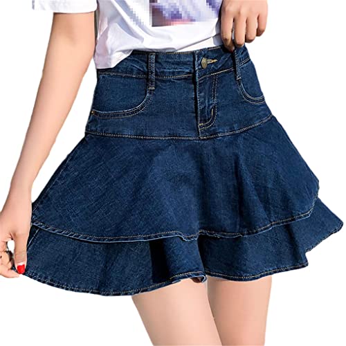 Damen Jeansrock Rüschen Bodycon Shorts Rock Hohe Taille Sommer Harajuku Denim Rock Weiblich, blau, 6X-Groß von SaoBiiu