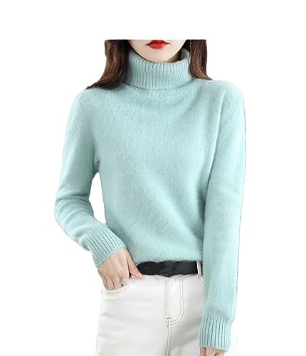 Damen Pullover Kaschmir Rollkragenpullover Strickpullover Lockere Weiche Langarm Oberteile Winter Pullover Mint XXL von SaoBiiu