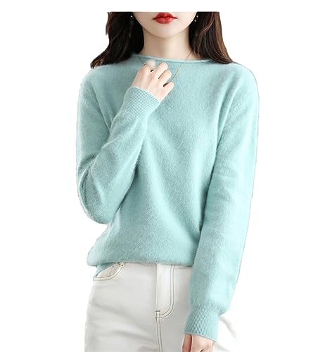 Damen Pullover Kaschmir Rundhalsausschnitt Lässig Weiblich Locker Langarm Strickpullover Mint M von SaoBiiu