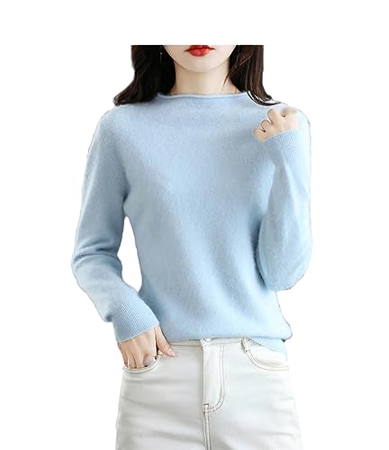 Damen Pullover Kaschmir Rundhalsausschnitt Lässig Weiblich Locker Langarm Strickpullover Sky Blue S von SaoBiiu