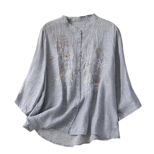 Damen Sommer Baumwolle und Leinen Stickerei Shirt Lose Casual Bluse Große Größe, blau, M Damen Sommer Baumwolle und Leinen Stickerei Shirt Lose Casual Bluse Große Größe, blau, M von SaoBiiu