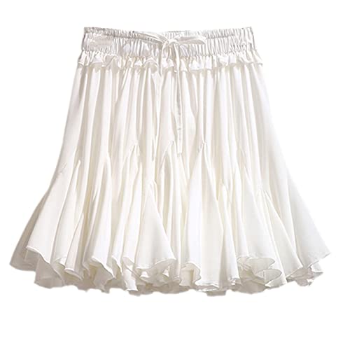 Damen Sommer Weiß Schwarz Chiffon Kurz Rock Weiblich Mode Hohe Taille Tutu Plissee Minirock, weiß, 36 von SaoBiiu