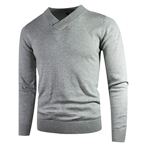 Herbst Herren Pullover Pullover Baumwolle Slim V-Ausschnitt Pullover Frühling Herren Business Shirts Pullover Grey M von SaoBiiu