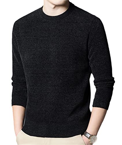 Herbst Winter Chenille Pullover Pullover Herren Lose Bottoming Sweater Rundhals Dicker Warm Samt Pullover, Schwarz , X-Large von SaoBiiu