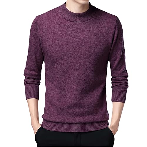 Herren 100% Wolle Dicker Pullover Winter Kaschmir Pullover Langarm Männlich Slim Fit Pullover Pullover Purple XXL von SaoBiiu