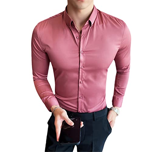 Herren Casual Weiß Langarm Knopf Hemden Schwarz Slim Fit Hemden, violett, rot, M von SaoBiiu