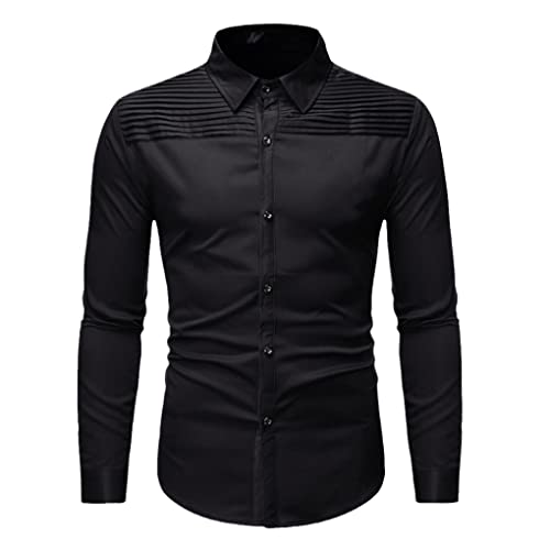 Herren Slim Fit Hemden Langarm Smokinghemd Mode Business Arbeit Formelle Hemden Black XL von SaoBiiu