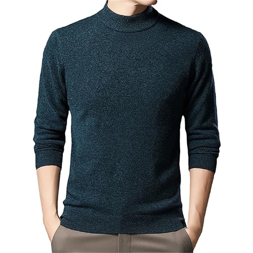 Herren T Shirt Aus Reinem Wollstrick Winter Rollkragenpullover Männlich Lässig Langärmelig Wollstrickwaren EN8 Blue L von SaoBiiu