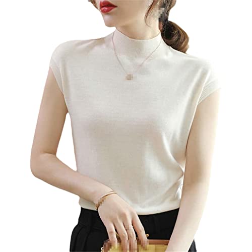 Mode Strick Kurzarm T-Shirt Frauen Half Turtleneck Stretch Strick-T-Shirt Solid Casual Frühling Tank Tops, weiß, 42 von SaoBiiu