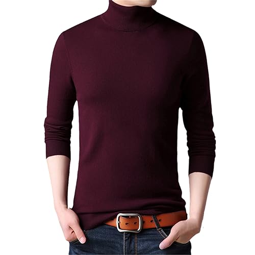 Rollkragenpullover Für Herren 100% Wolle Gestrickt Lässiger Langarmpullover Reine Wolle Slim Fit Pullover Strickwaren Burgundy L von SaoBiiu