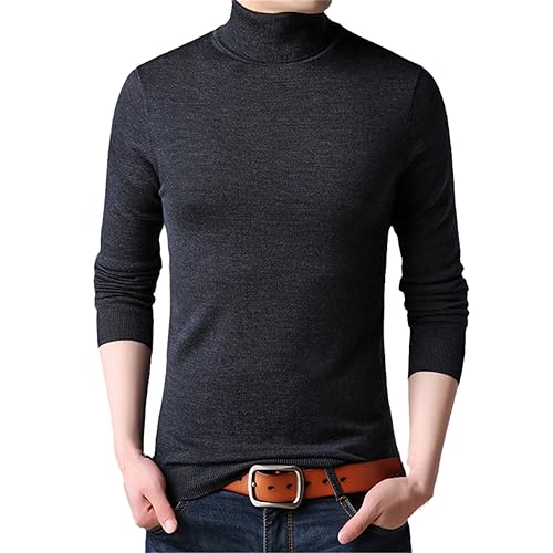 Rollkragenpullover Für Herren 100% Wolle Gestrickt Lässiger Langarmpullover Reine Wolle Slim Fit Pullover Strickwaren Dark gray9 XL von SaoBiiu