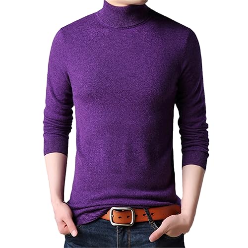 Rollkragenpullover Für Herren 100% Wolle Gestrickt Lässiger Langarmpullover Reine Wolle Slim Fit Pullover Strickwaren Purple M von SaoBiiu