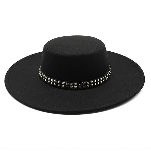 SaoBiiu 10CM Breite Krempe Fedora Hut Klassische Wolle Filz Hüte mit Gürtel Panama Hut Schwarz Formale Kleid Hut, Schwarz , 6 7/8-7 1/8 von SaoBiiu