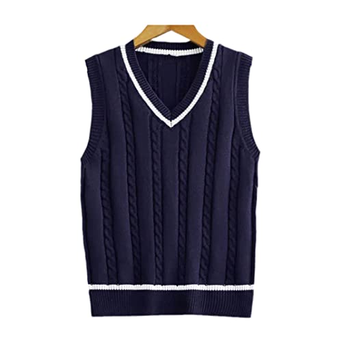 SaoBiiu Damen Ärmellose Strickwaren Jugendliche V-Ausschnitt Pullover Weste Damen Strickweste, navy blue, 50 von SaoBiiu
