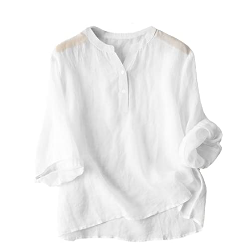 SaoBiiu Damen Blusen Sommer Mode Lässige Kurzarm Hemden Knopf Tunika Tops White 3XL von SaoBiiu