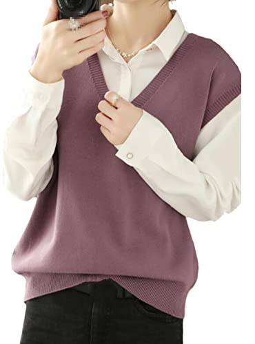 SaoBiiu Damen Kaschmir Weste Frühling und Herbst Lose Ärmellose Strickweste Damen Weste Pullover, a, L von SaoBiiu