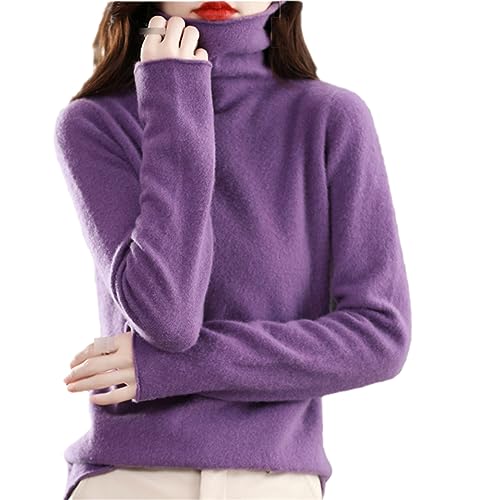 SaoBiiu Damen Pullover Aus Reiner Wolle Und Kaschmir Mit Rollkragen Lässiger Strickpullover Violet S von SaoBiiu